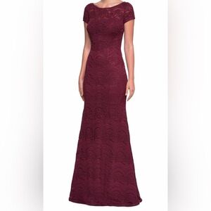 La Femme Lace Trumpet Gown In Garnet 26875